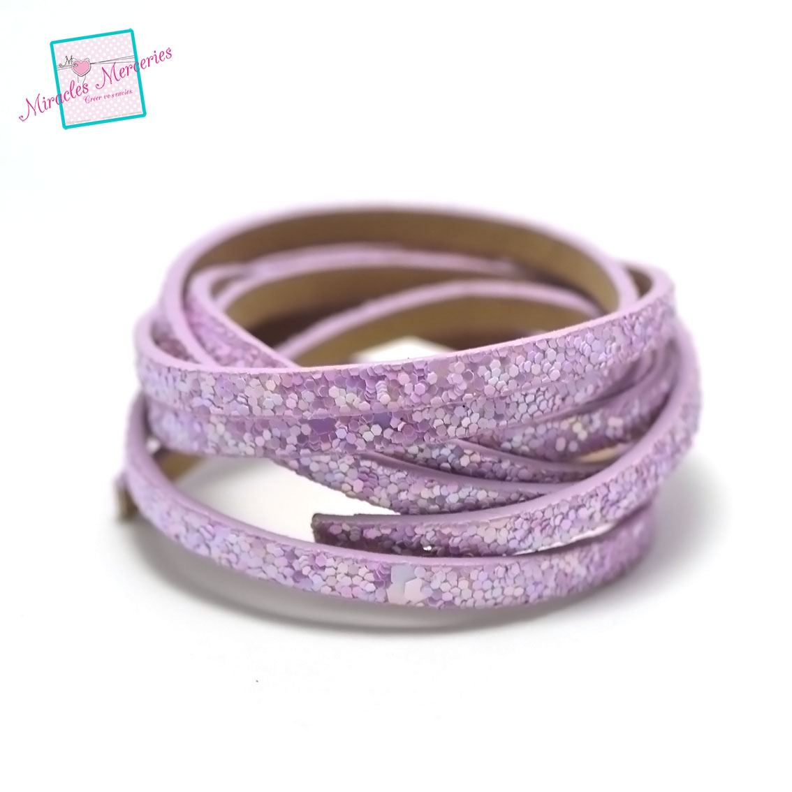 1,2 m lanière cuir synthétique 5x2 mm, doublée 012 paillette, lilas