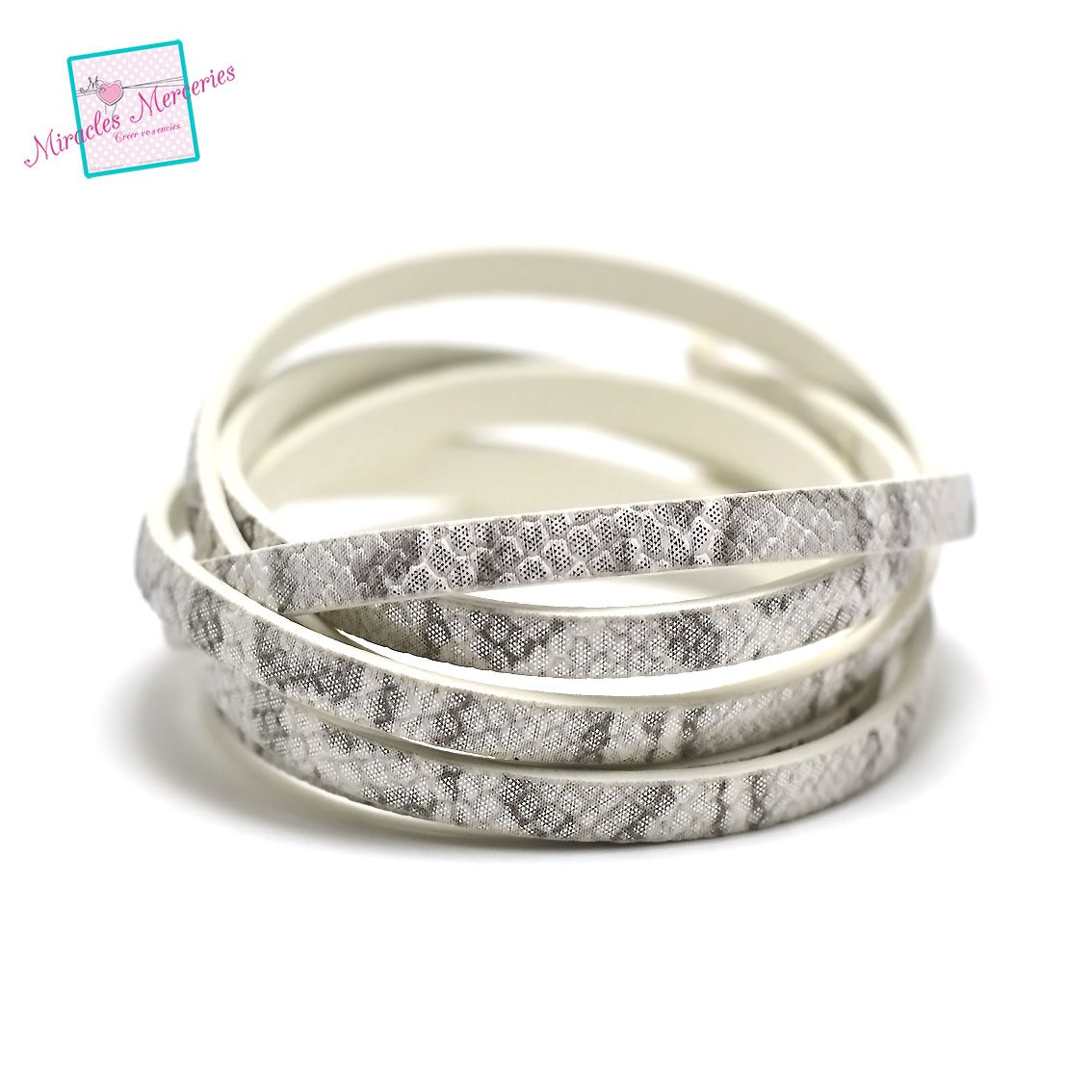 1,15 m lanière cuir synthétique 6x2 mm 018 Divers n° 8 écaille blanc,gris blanc