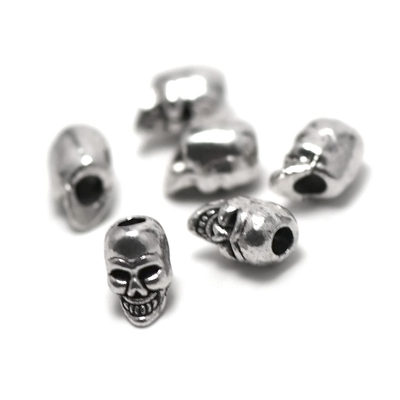 10 perles"tête de mort  n°2" 9x7x6 mm,métal argenté,017A
