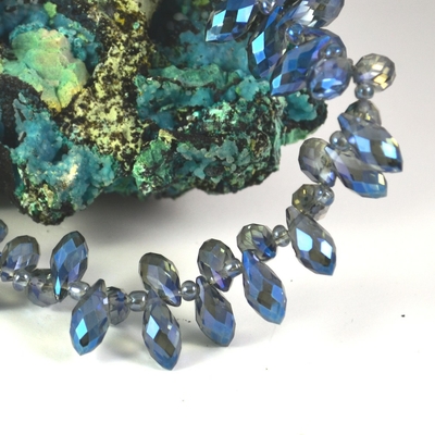 10 perles en cristal facetté "goutte d'eau horizontal" 12x6 mm, bleu irisé bleu