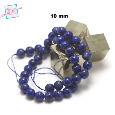 fil de 39 cm env 39 perles de lapis lazuli "ronde 10 mm"