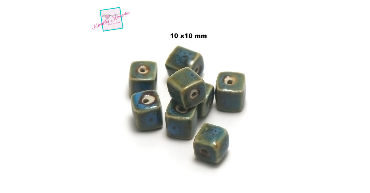 10 Perles Céramique Cubes 10mm Perçage 3mm Bleu Turquoise - Pour Création De Bijoux