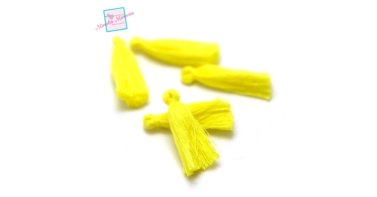 10 pompons en fil de coton 32 mm,jaune canari - Pompon - Miracles Merceries