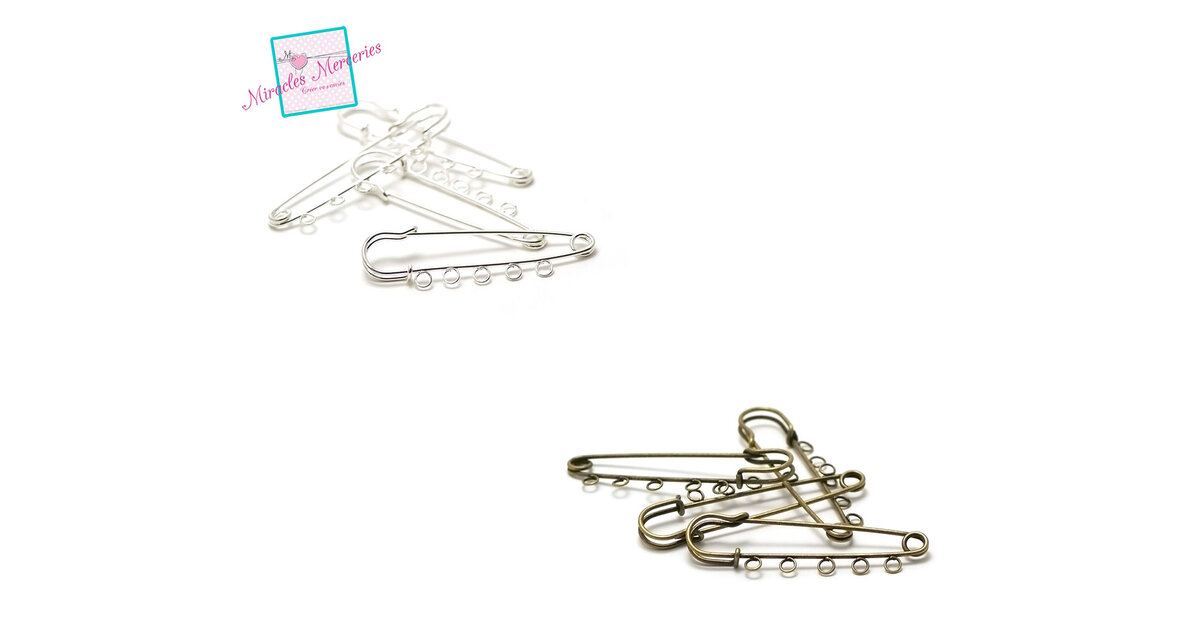 Lot De 4 épingles à Nourrice Argentées 78 Mm à 3 Trous - Supports De Broche Swarovski Neufs, Fabriqué En France