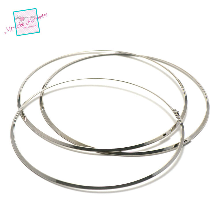 Collier Torque Plat Argenté + Pendentif Grappe De 14 Languettes - Diamètre 12,5 Cm, Alliage Métal, Occasion Bon état