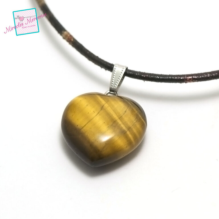 Pendentif Cœur En œil De Tigre Pierre Naturelle - Lithothérapie - Cadeau Noël - Neuf Sans Emballage
