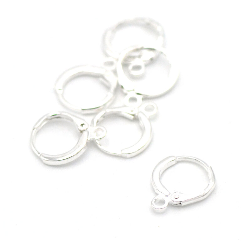 Boucles D'oreilles Dormeuses Rondes Argentées - Émaillées Noir Et Blanc Avec Trou Central