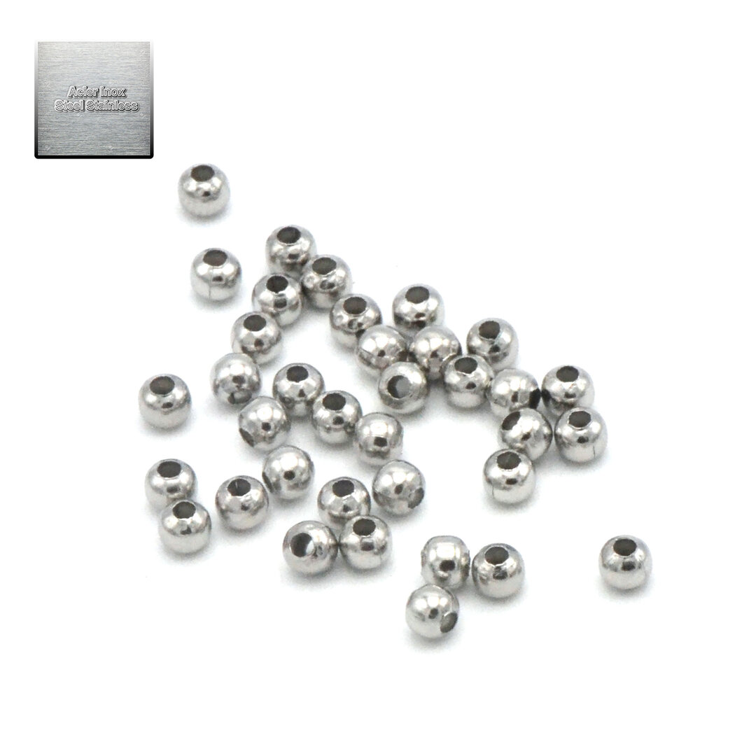 Bracelet Gourmette En Acier Inoxydable - Perles Boules 10 Mm - Longueur 22 Cm - Occasion Très Bon état