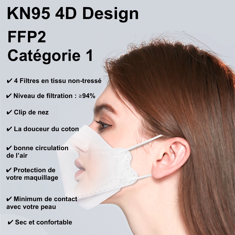 MASQUE FFP2 NOIR ADULTE (BOÎTE DE 20PCS)