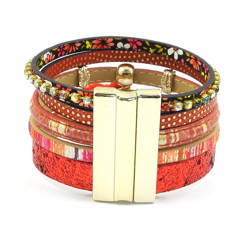 bracelet pour femme en cuir rouge