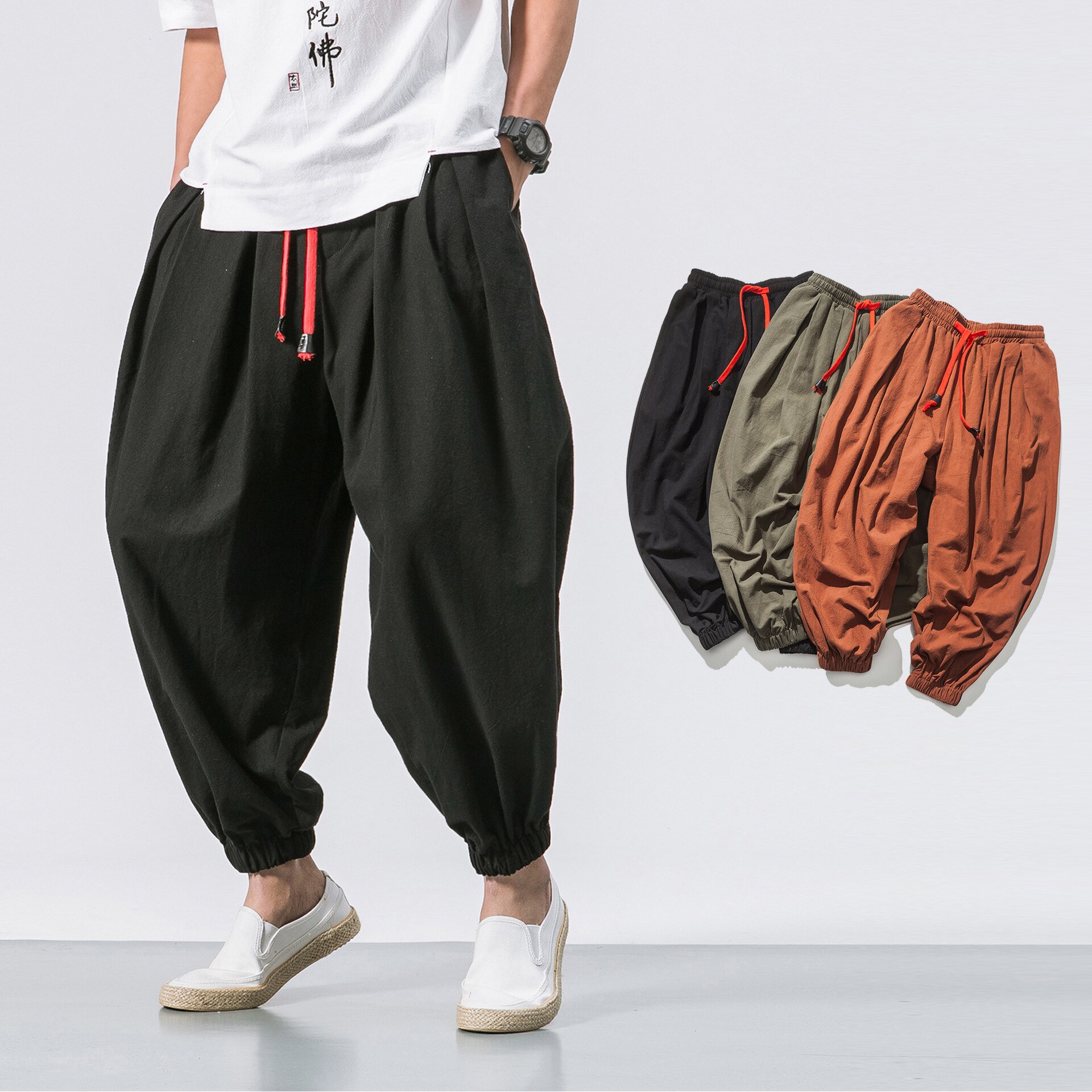 sarouel, pantalon ample, lin chinois, style décontracté, pantalon yoga homme