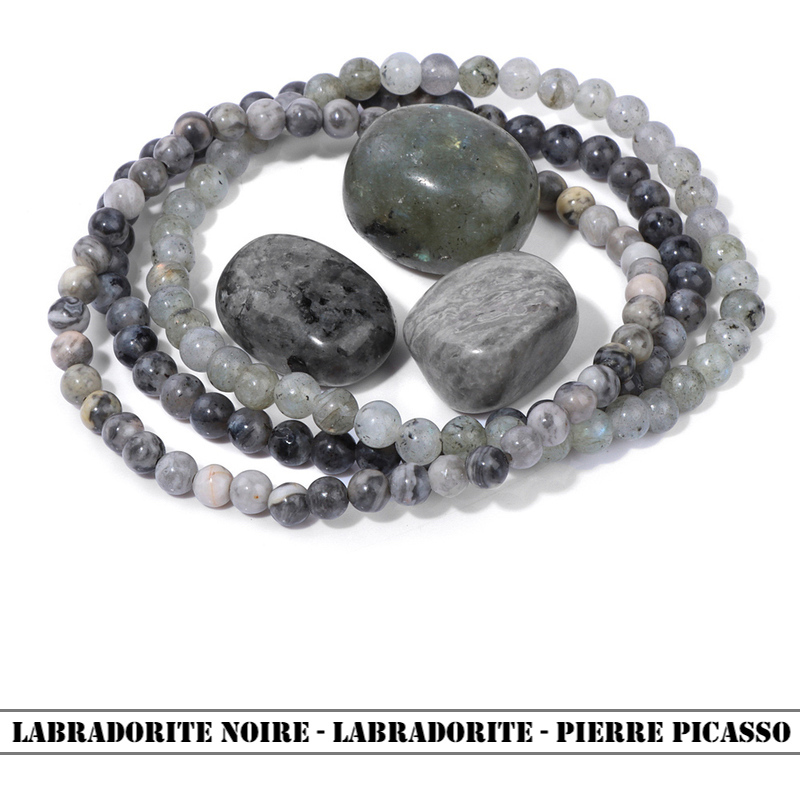 Trio de Bracelets en Pierres Naturelles Labradorite noire - Labradorite - Pierre Picasso