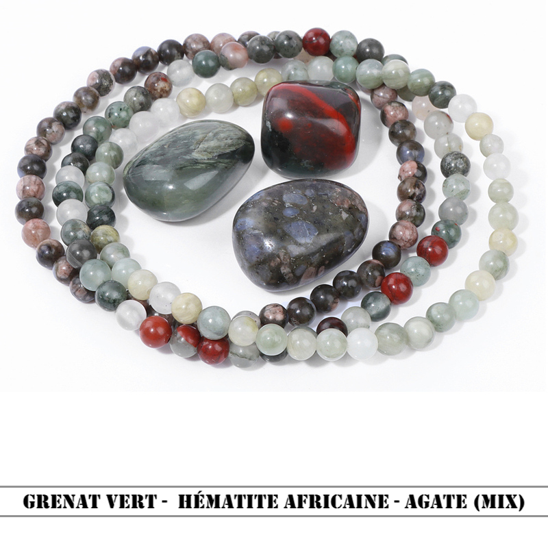Grenat vert -  Hématite Africaine - Agate (mix)