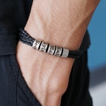 Bracelet Homme en Cuir Tressé Noir avec Perles Personnalisées Argent, Or ou Or rose