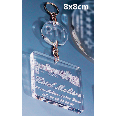 PORTE-CLÉS D'HÔTEL EN PLEXIGLAS 8X8CM