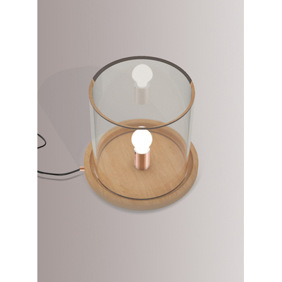 LAMPE PLEXIGLAS ET BOIS CYLINDRIQUE