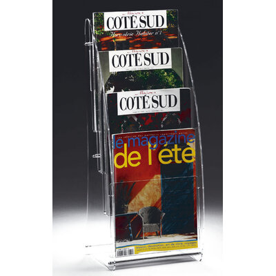 PRÉSENTOIR PLEXIGLAS A4 VERTICAL 4 CASIERS - MURAL OU SUR TABLE