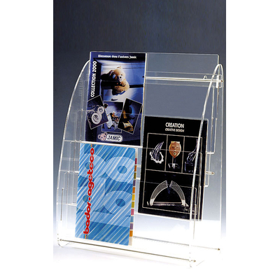 PRÉSENTOIR PLEXIGLAS A4 VERTICAL 4 CASIERS DOUBLES - MURAL OU SUR TABLE