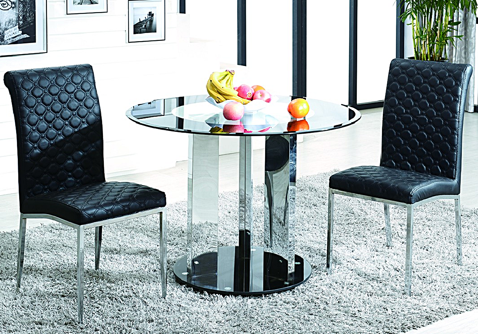 Table manger ronde chromé noir REX - Table Chaise Design Pas Cher