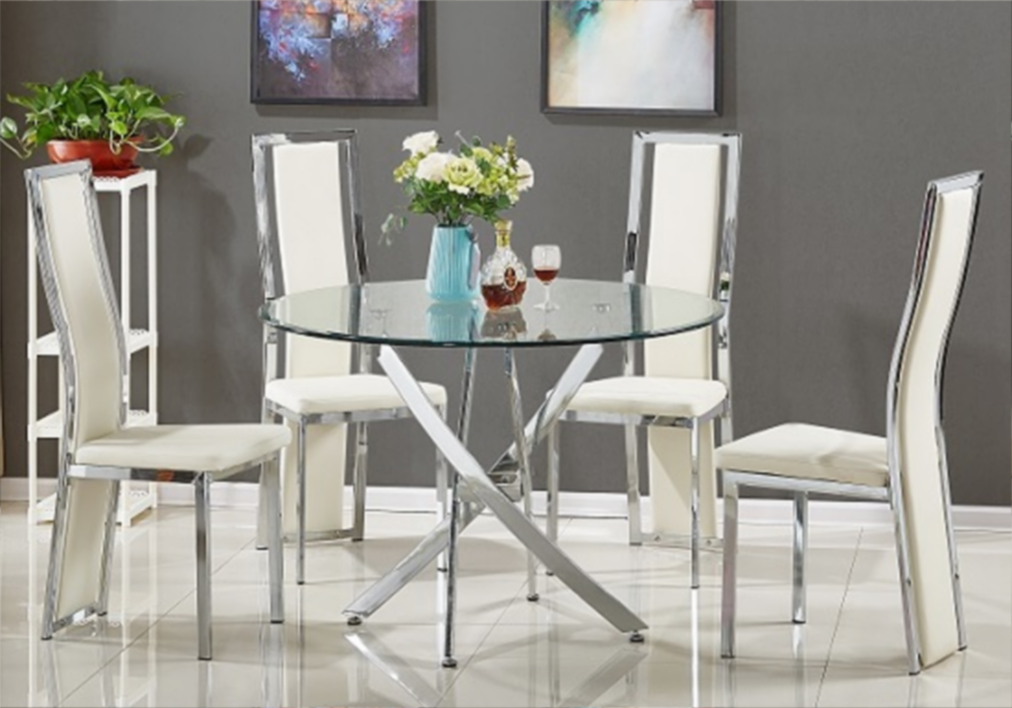 Table ronde noire 6 chaises grises DESIGN - Table/Chaise Moderne…