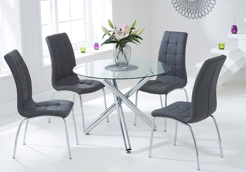 Table ronde chromé 6 chaises gris RETRO