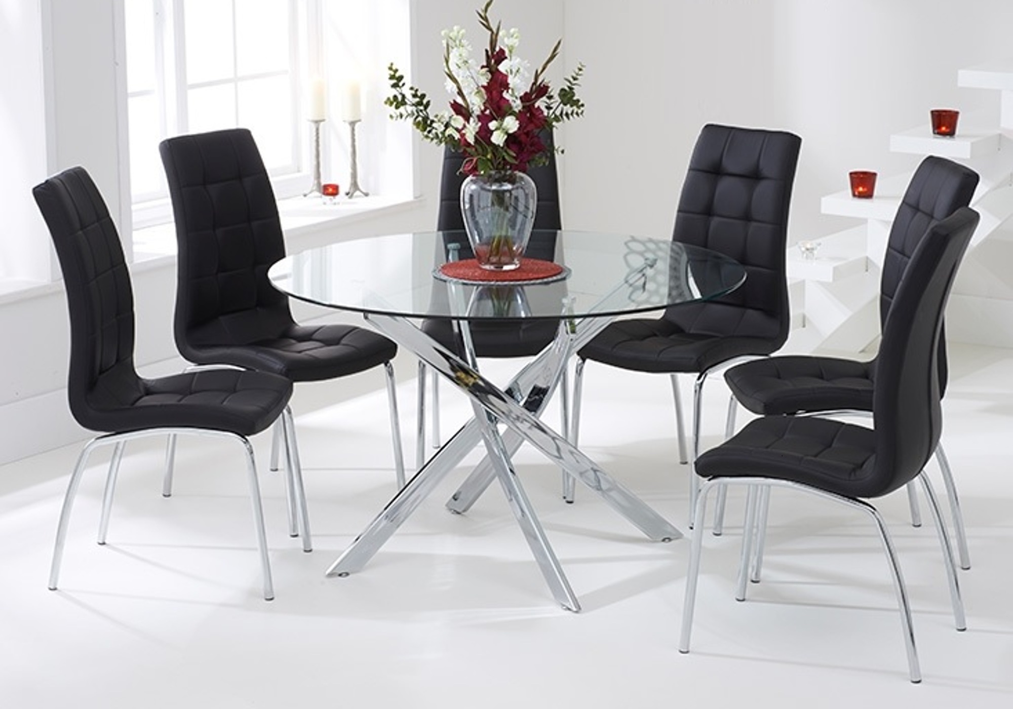 Table chromé 6 chaises noires DESIGN