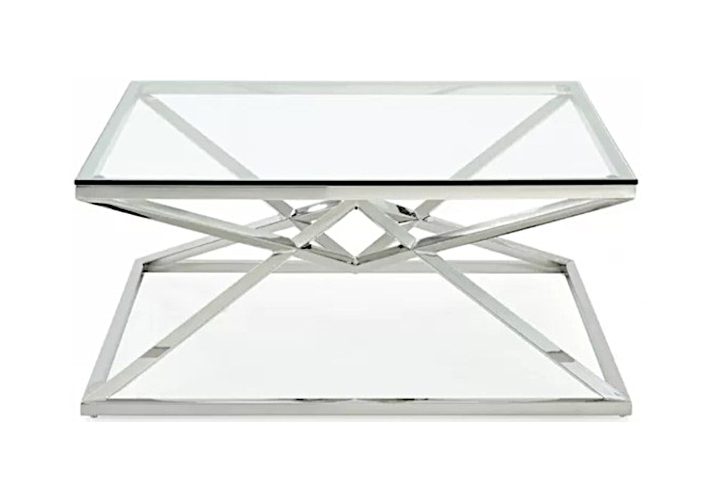 Table basse carré chromé verre LUXOR