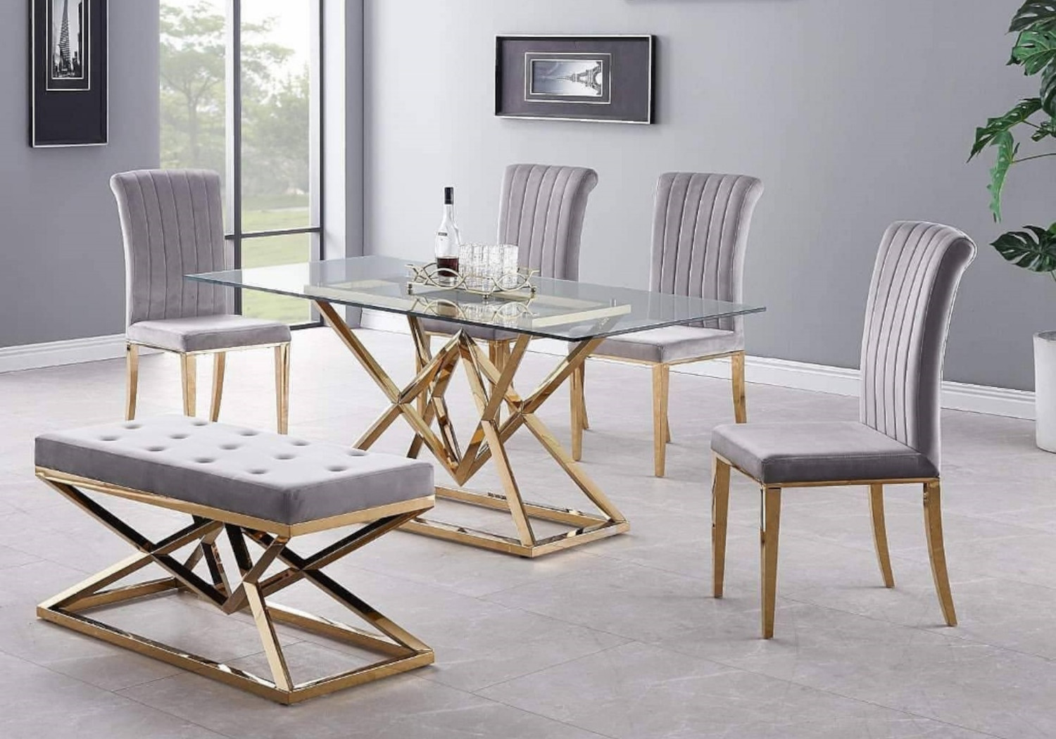 Ensemble table + 6 chaises - Anthracite, gris et naturel foncé - SERANI