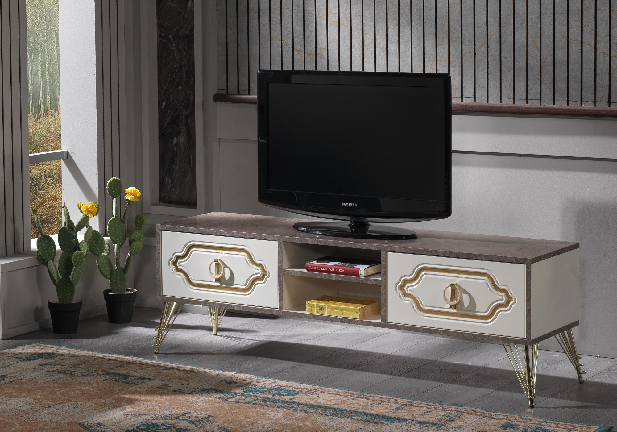 Meuble banc tv design doré FLIX