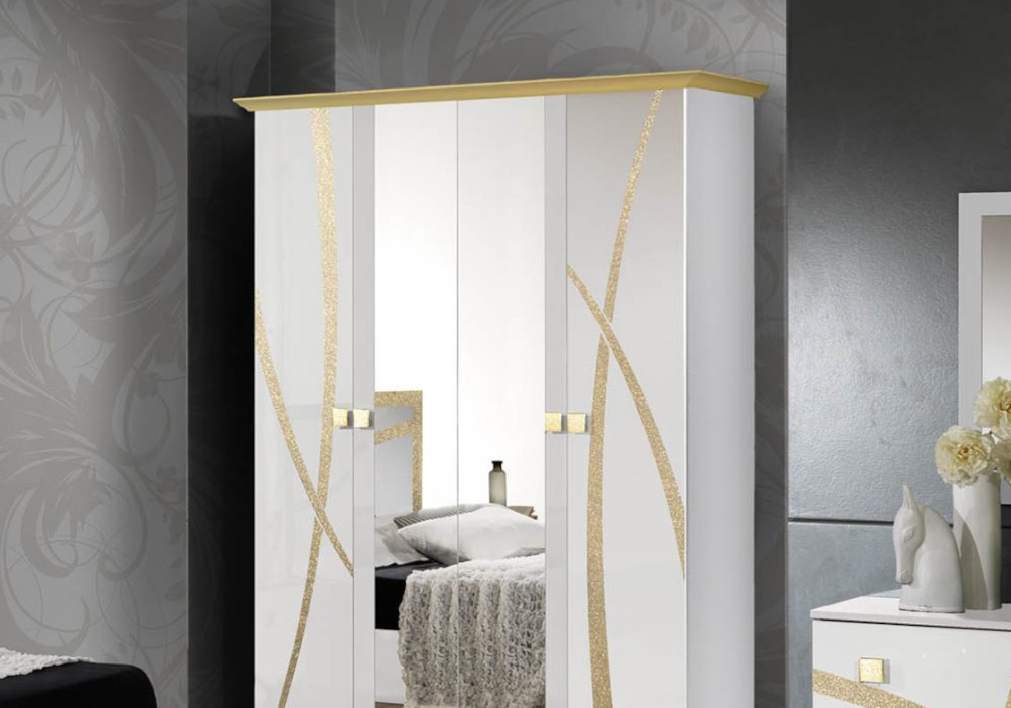 Chambre complète blanc brillant 160 x 200 cm - Enzo