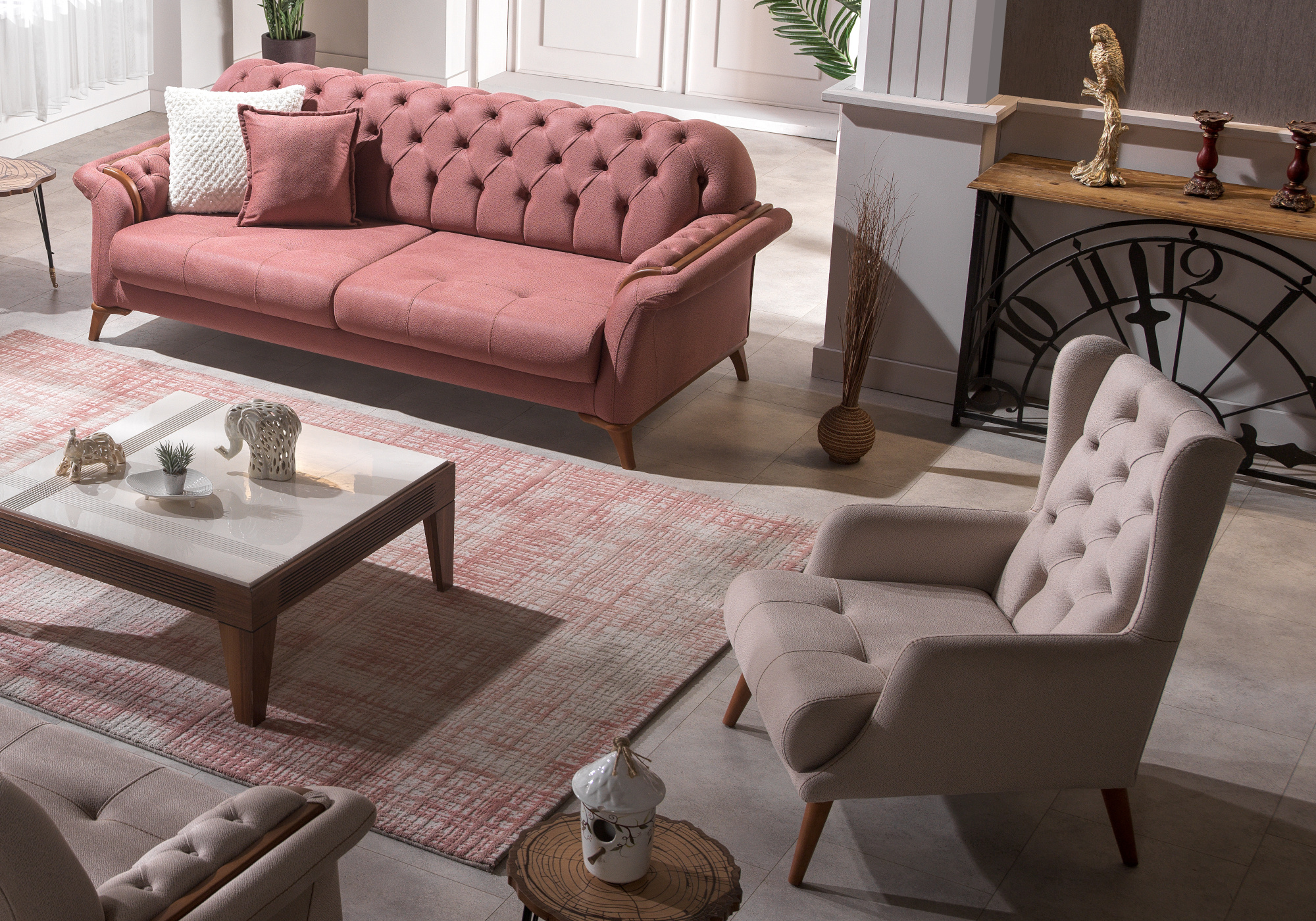 Canapé chesterfield rose PANAMA