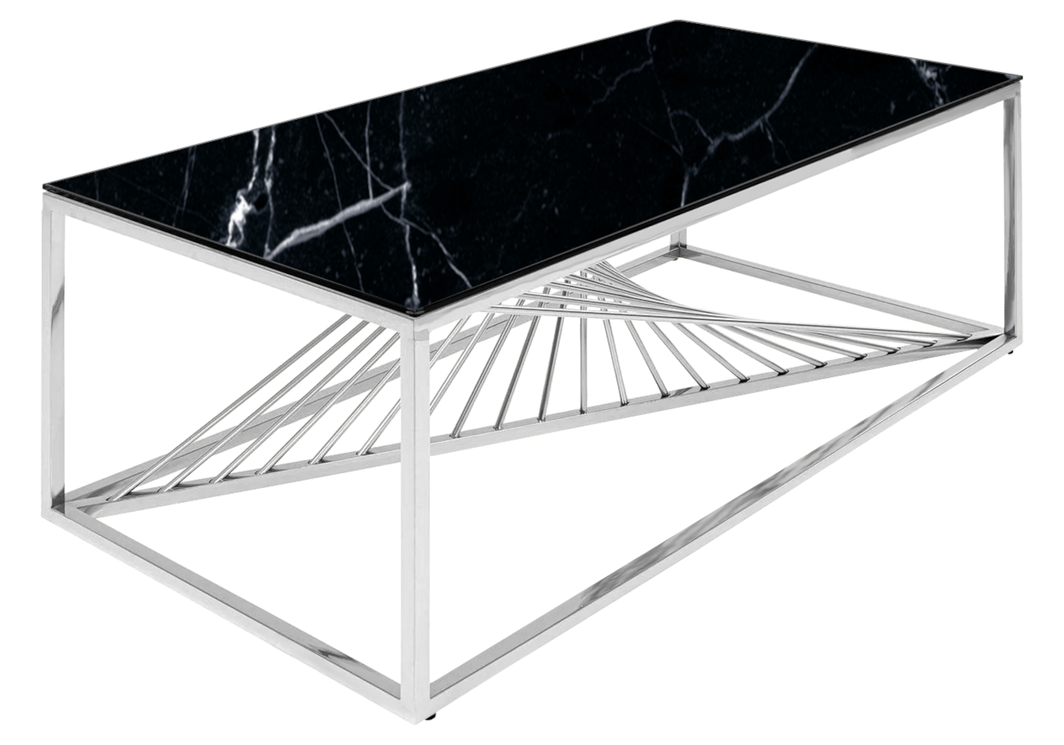 Table basse argentée marbre noir LUC.1
