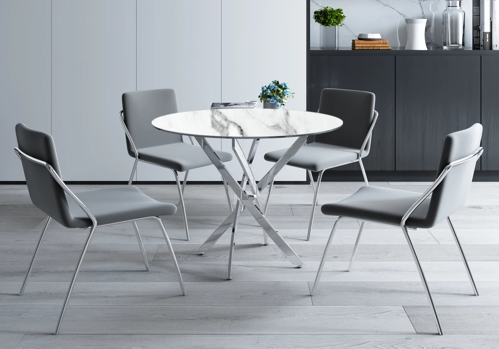 Table à manger ronde marbre blanc argent RUBY Table/Chaise Design