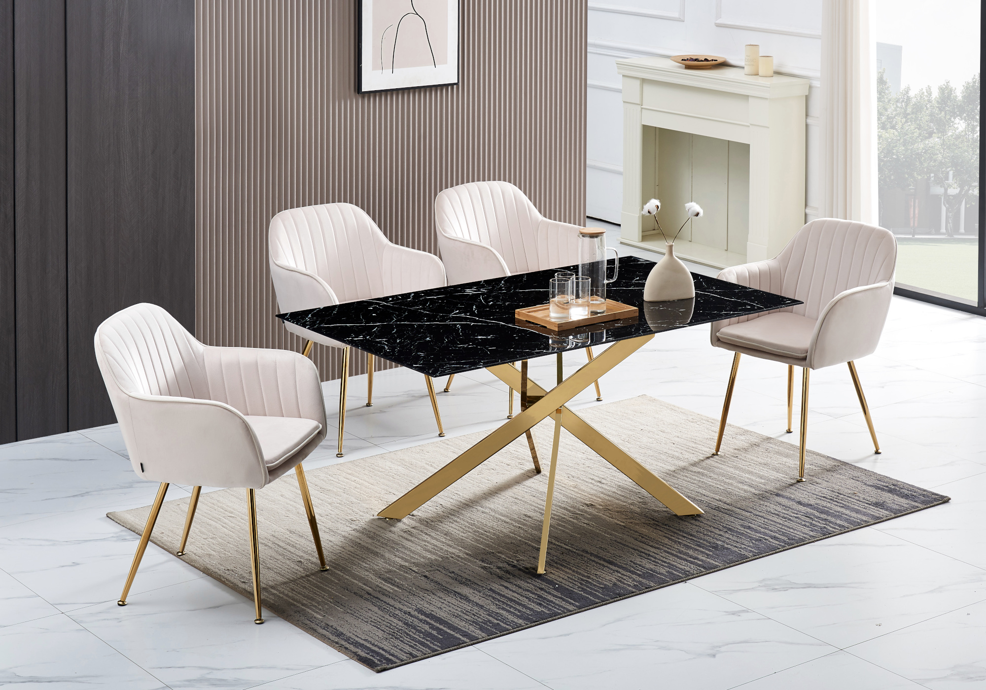 Table à manger marbre blanc argent NEA - Table & Chaise Moderne