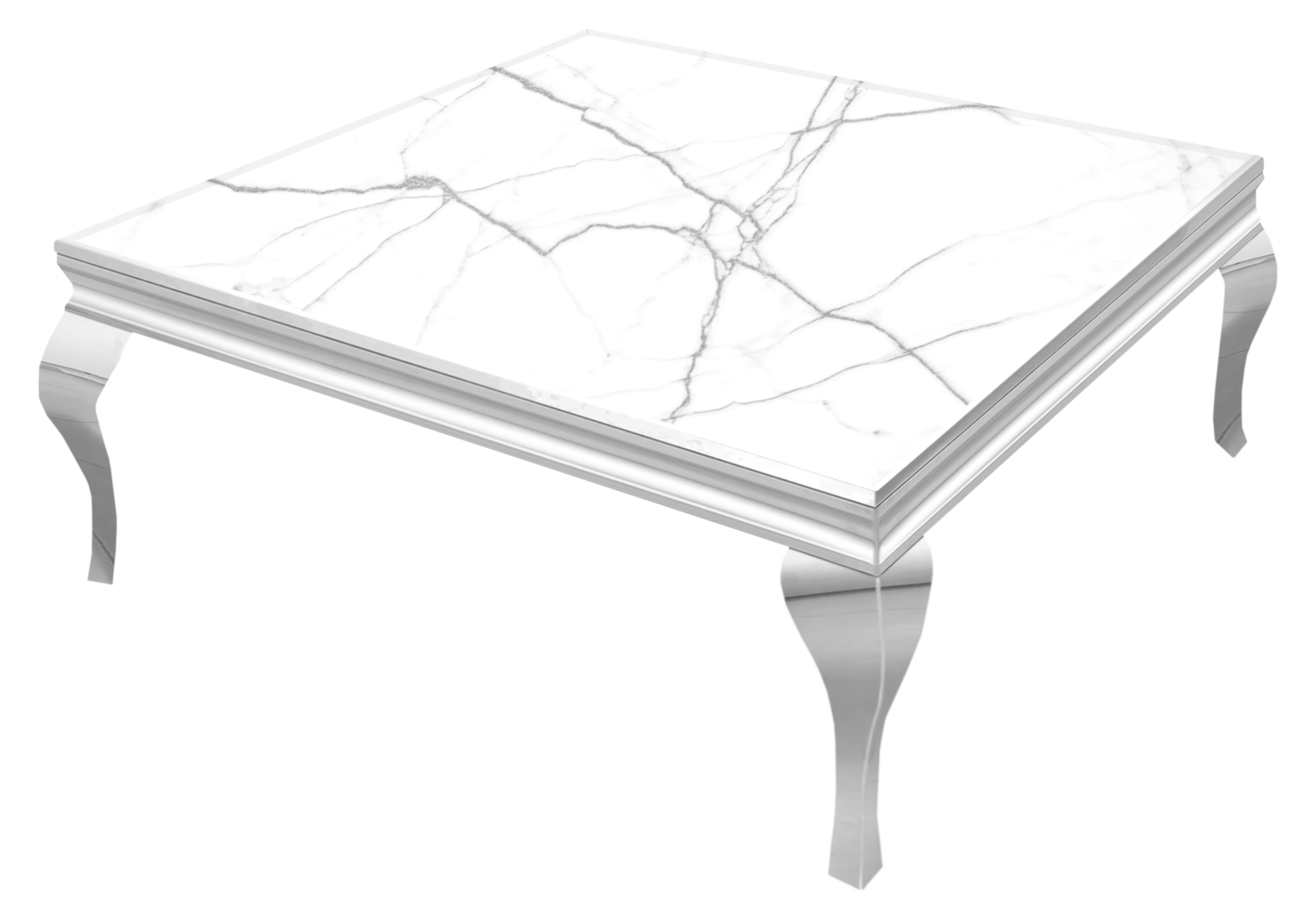 Table basse carré chrome marbre blanc NEO