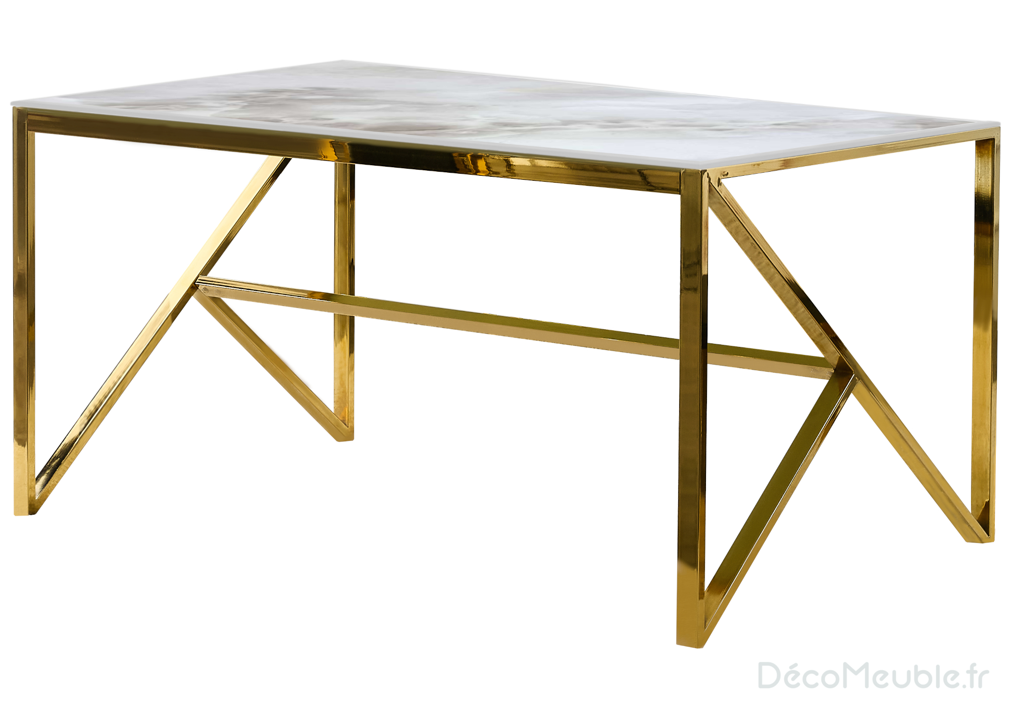 Table à manger marbre beige dorée JESSY.1