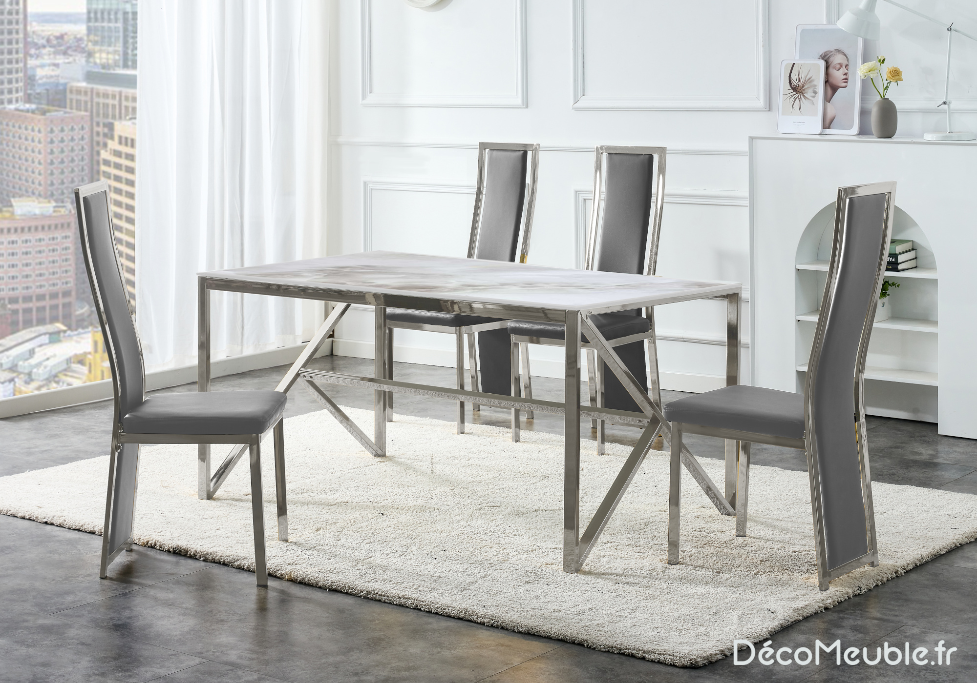 Table et chaise gris marbre beige DIA.1