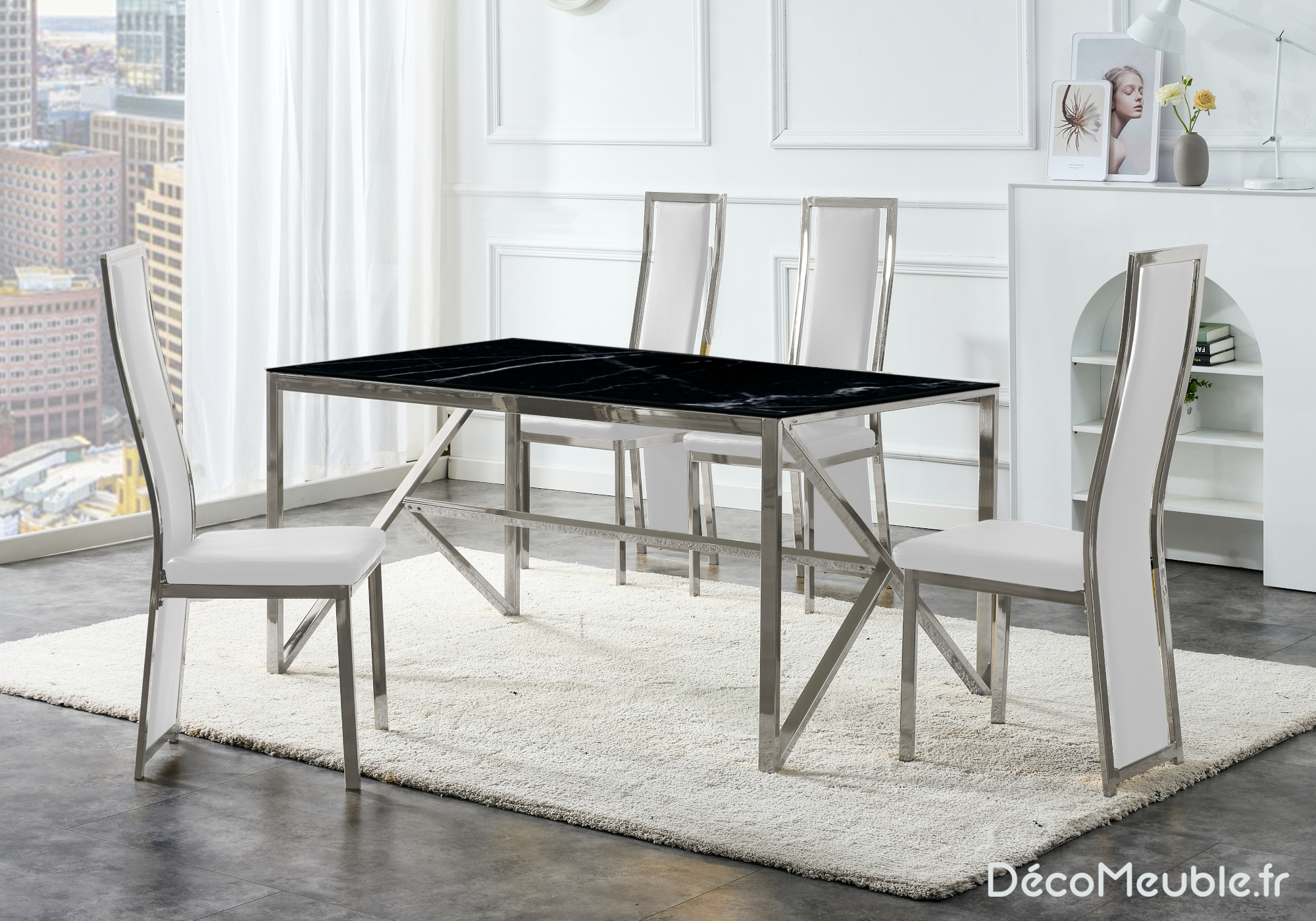 Table et chaise blanc marbre noir DIA.1