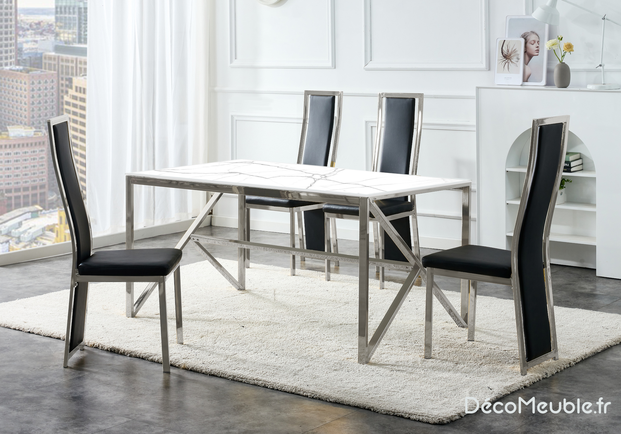 Table et chaise noir marbre blanc DIA.1