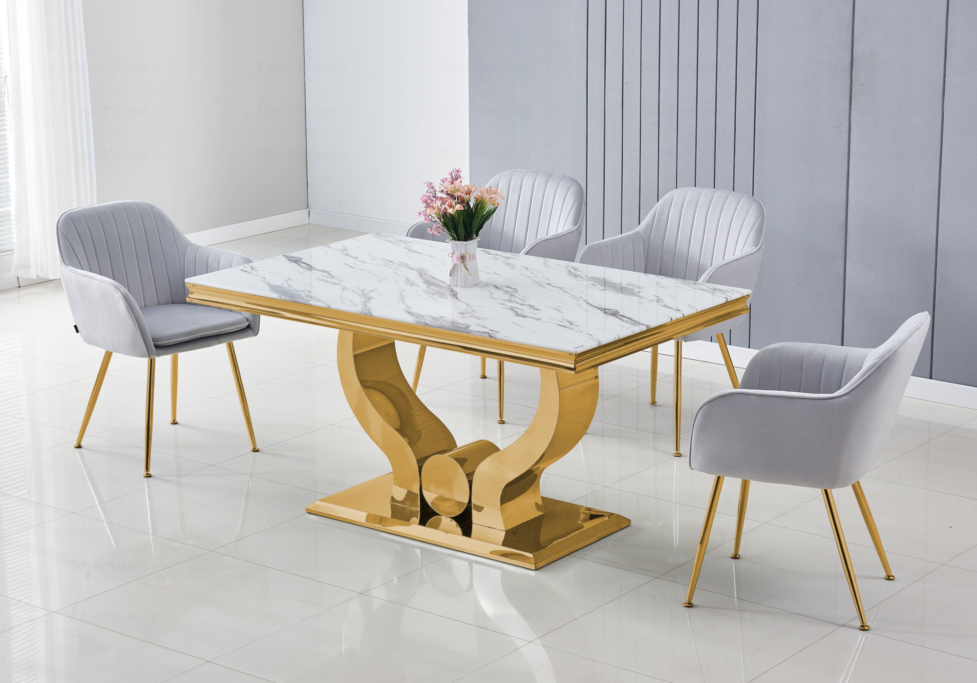Table et chaises marbre blanc doré NEA.1