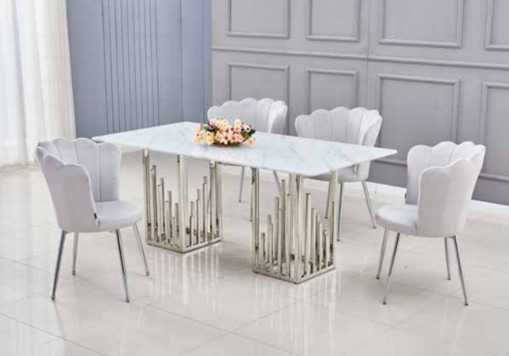 Table à manger marbre blanc argent RITA – Table/Chaise Tendance