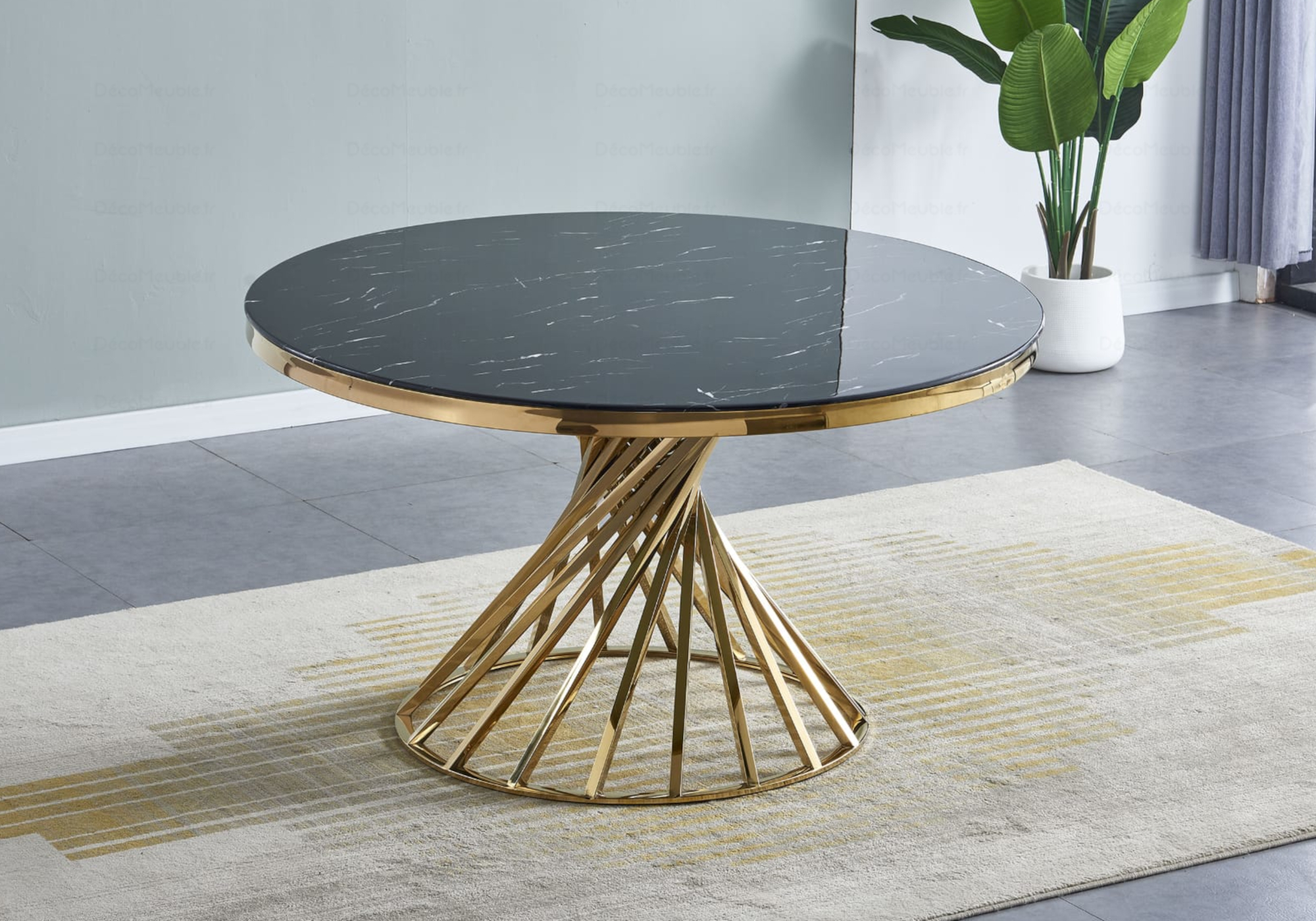 Table à manger moderne ronde en marbre noir MARCA - 2957