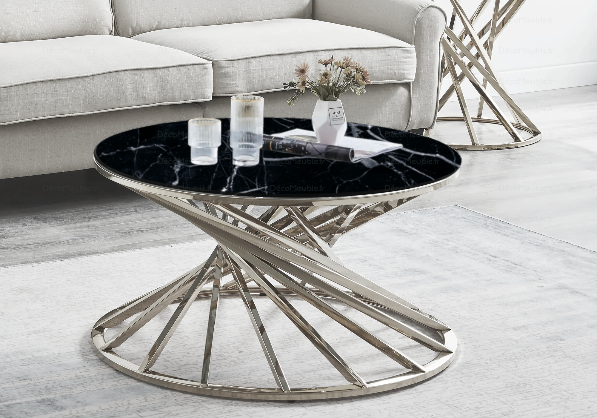 Table à manger ronde marbre blanc doré RUBY - Table/Chaise Design