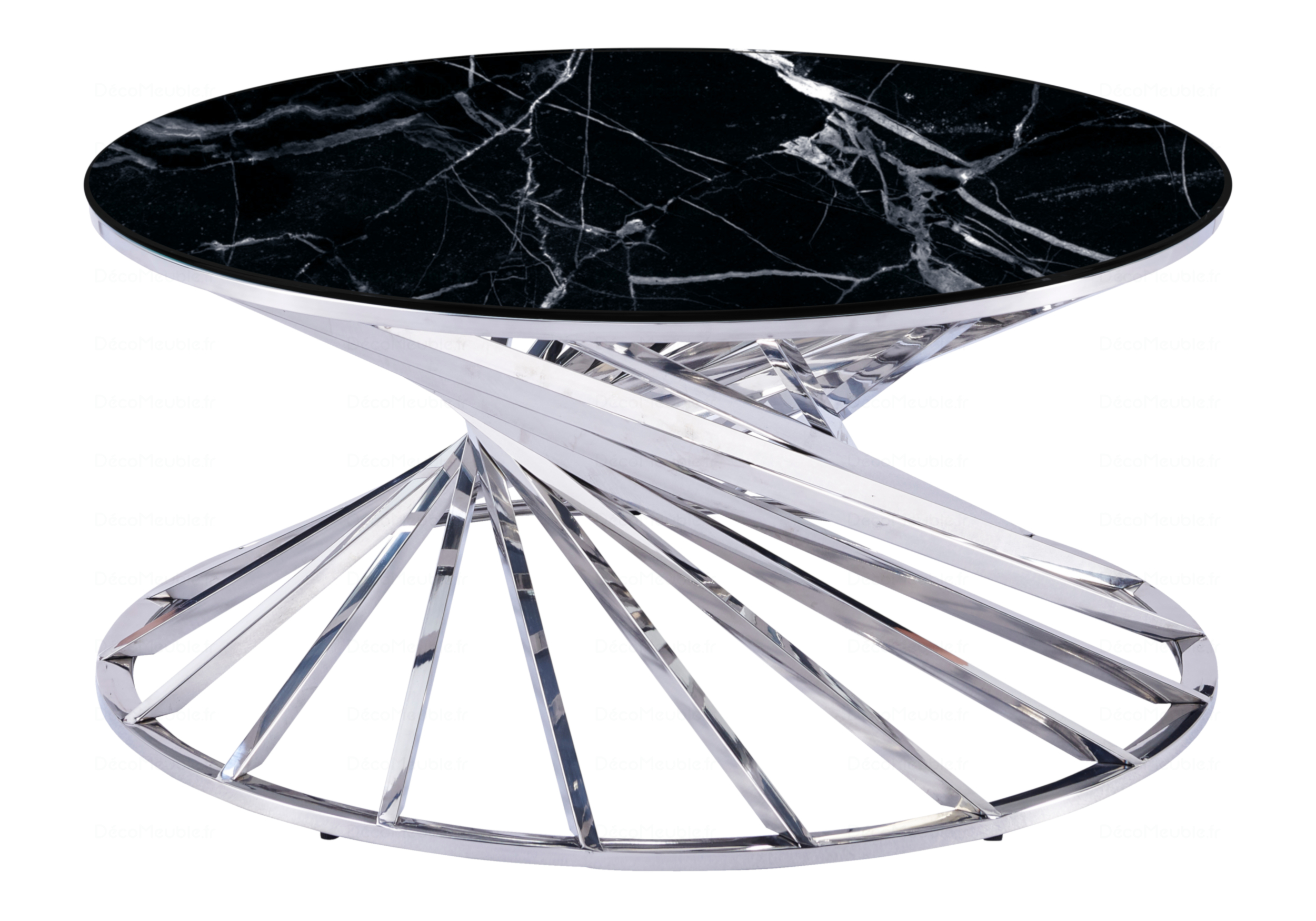 Table basse ronde marbre noir argent RUBY.1