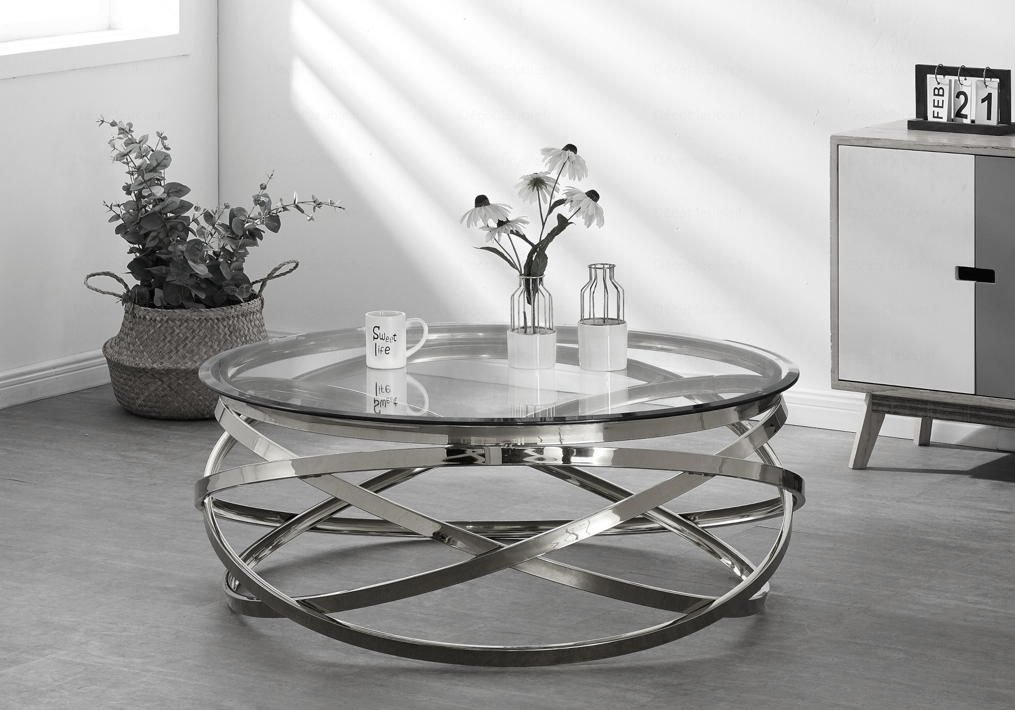 Table basse ronde en verre EVO -Table Ronde Métal Design Tendance
