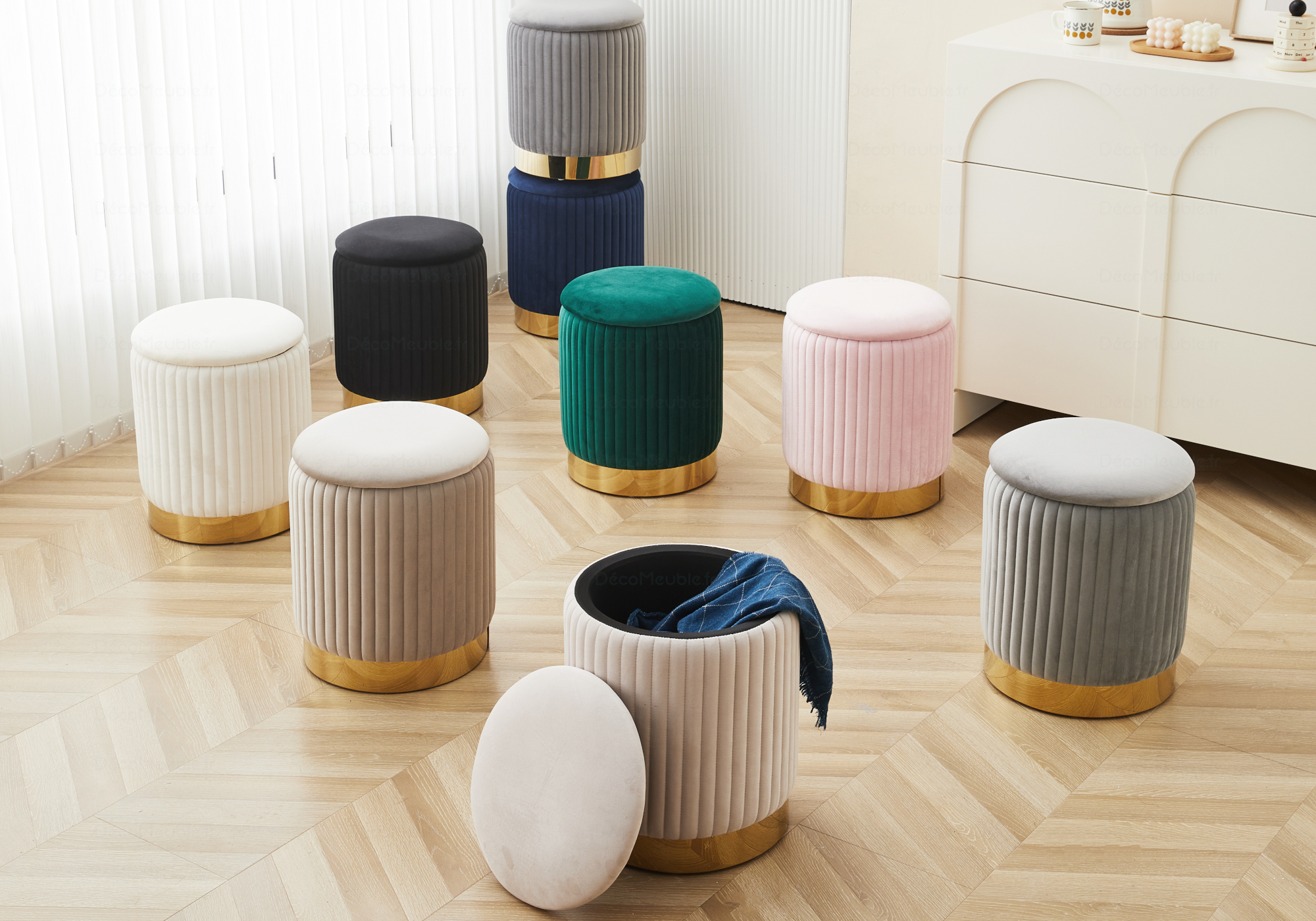 Pouf velours rose coffre IRIS - Canapé/Fauteuil/Pouf/Tabouret