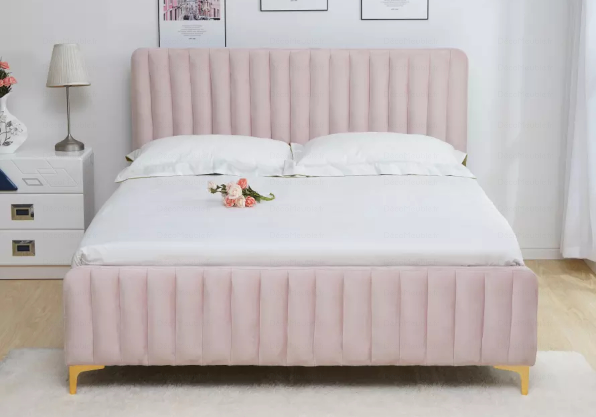 Lit double velours rose DOLY.2