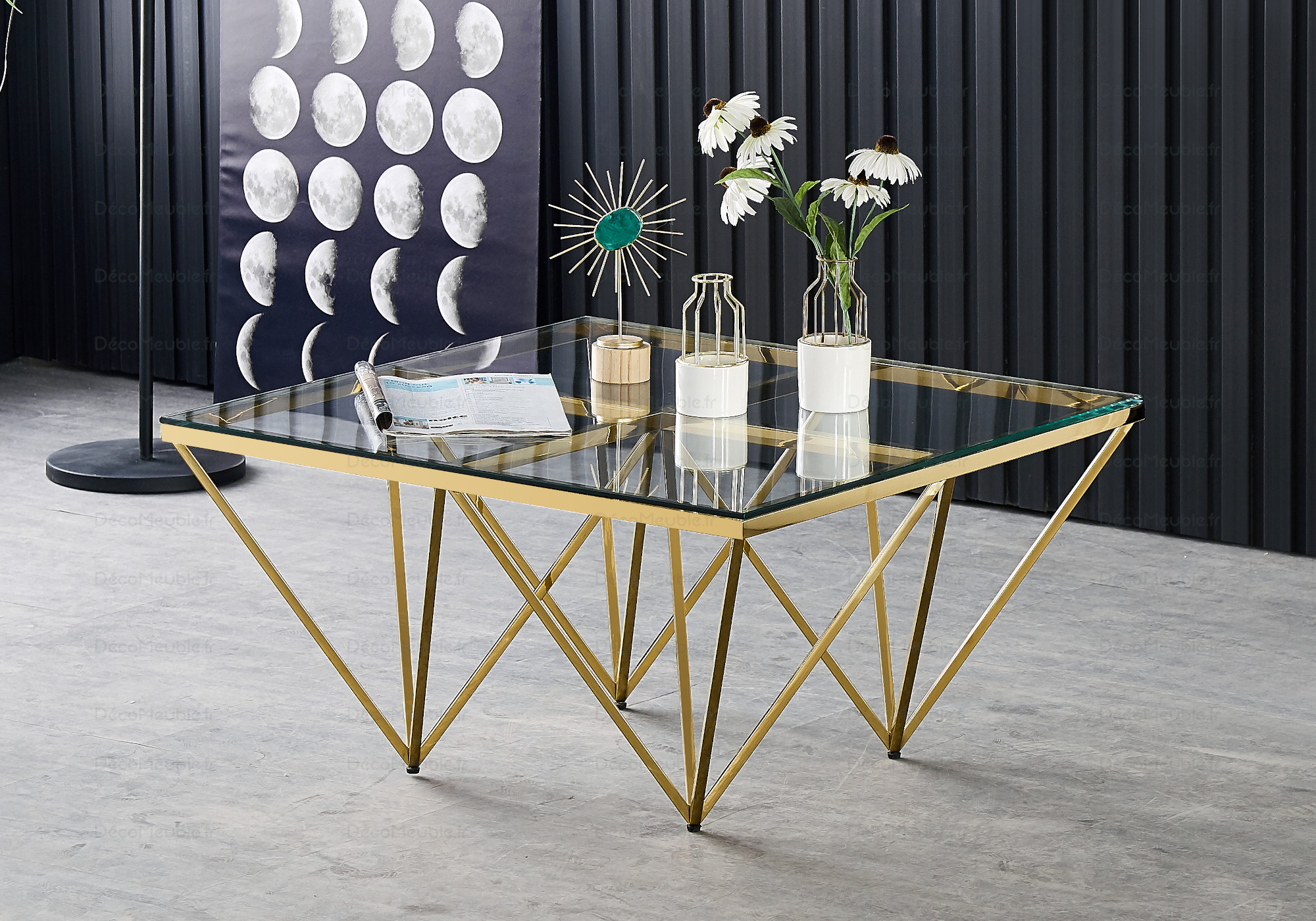 Table basse carrée dorée en verre GUSTA.1