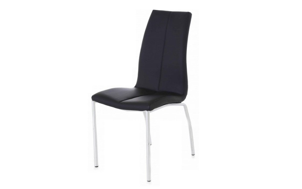 chaise-simili-cuir-noir-pied-métal-aura