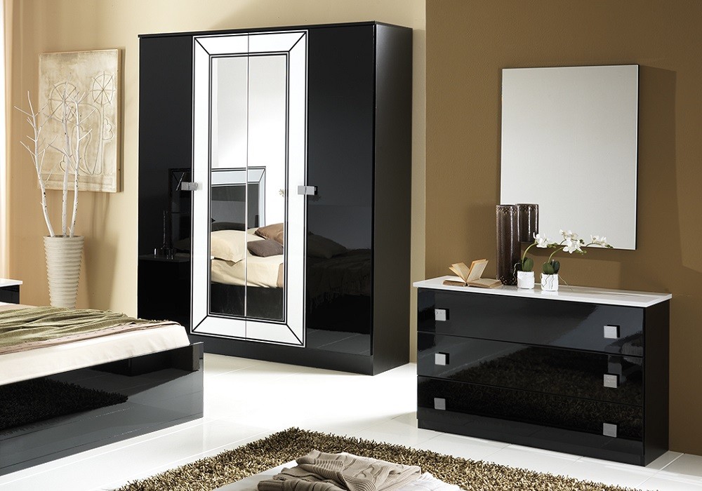 Chambre complète laqué noir IDEA - Design Qualité ITALY Pas Cher!